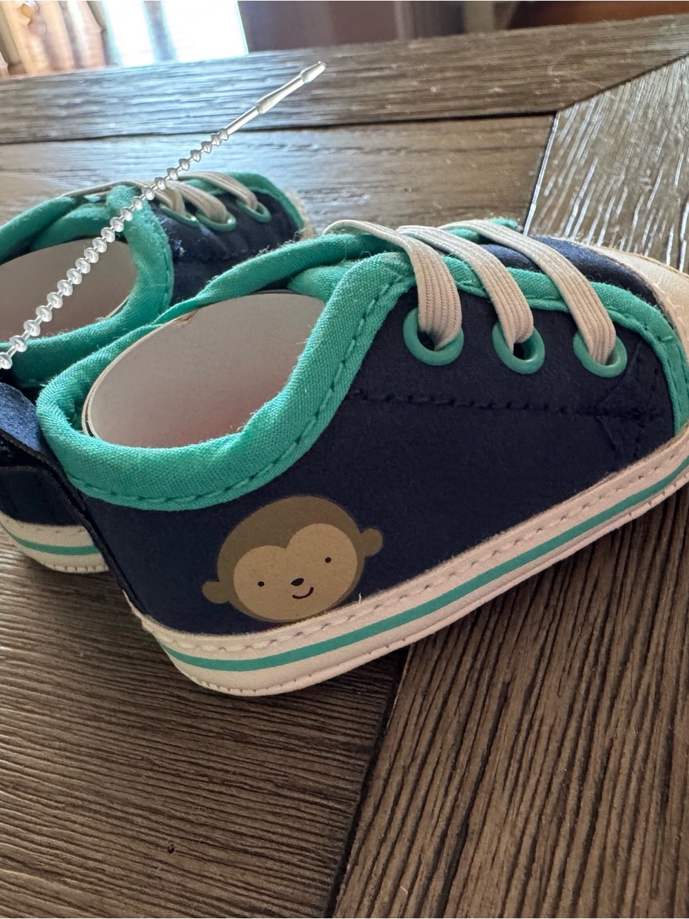 Baby Navy and Teal Monkey Canvas Sneakers